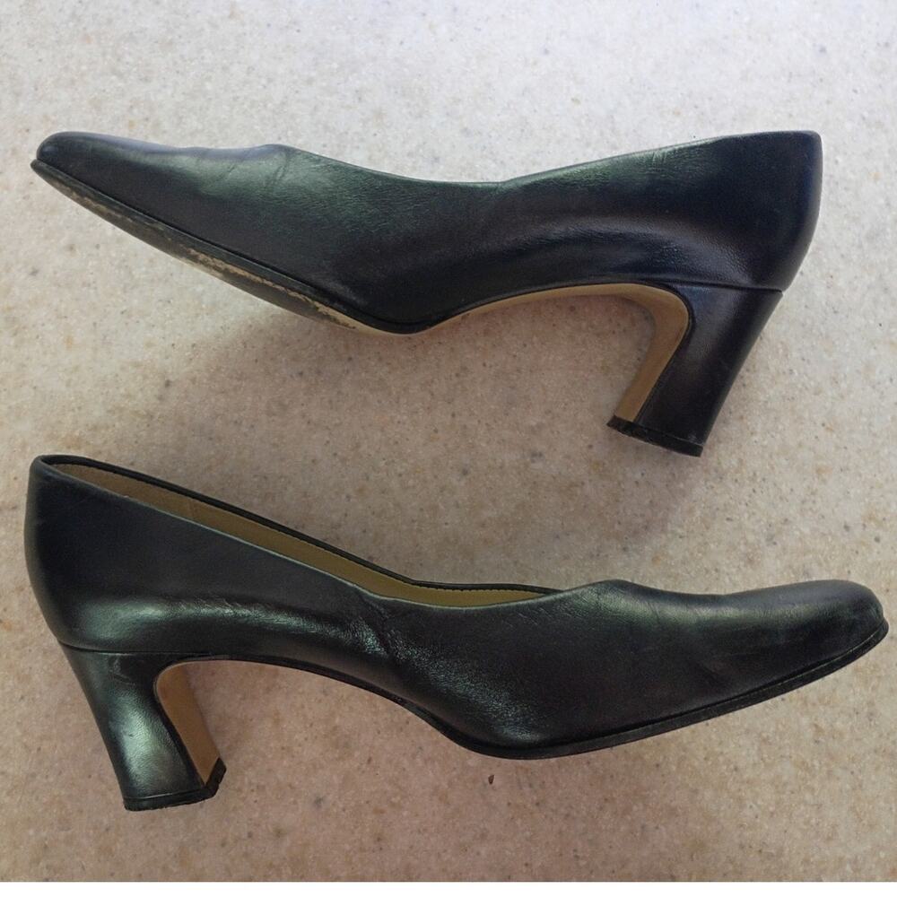 Etienne Aigner Leather Career Pumps Womens 5.5 Black Low Heel Shoes Made Spain